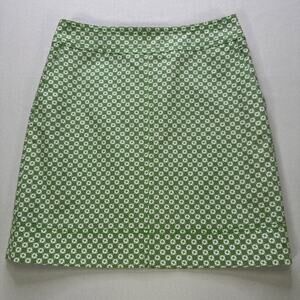 Talbots Petites 2P Green White Geometric A-Line Skirt Cotton Stretch Lined